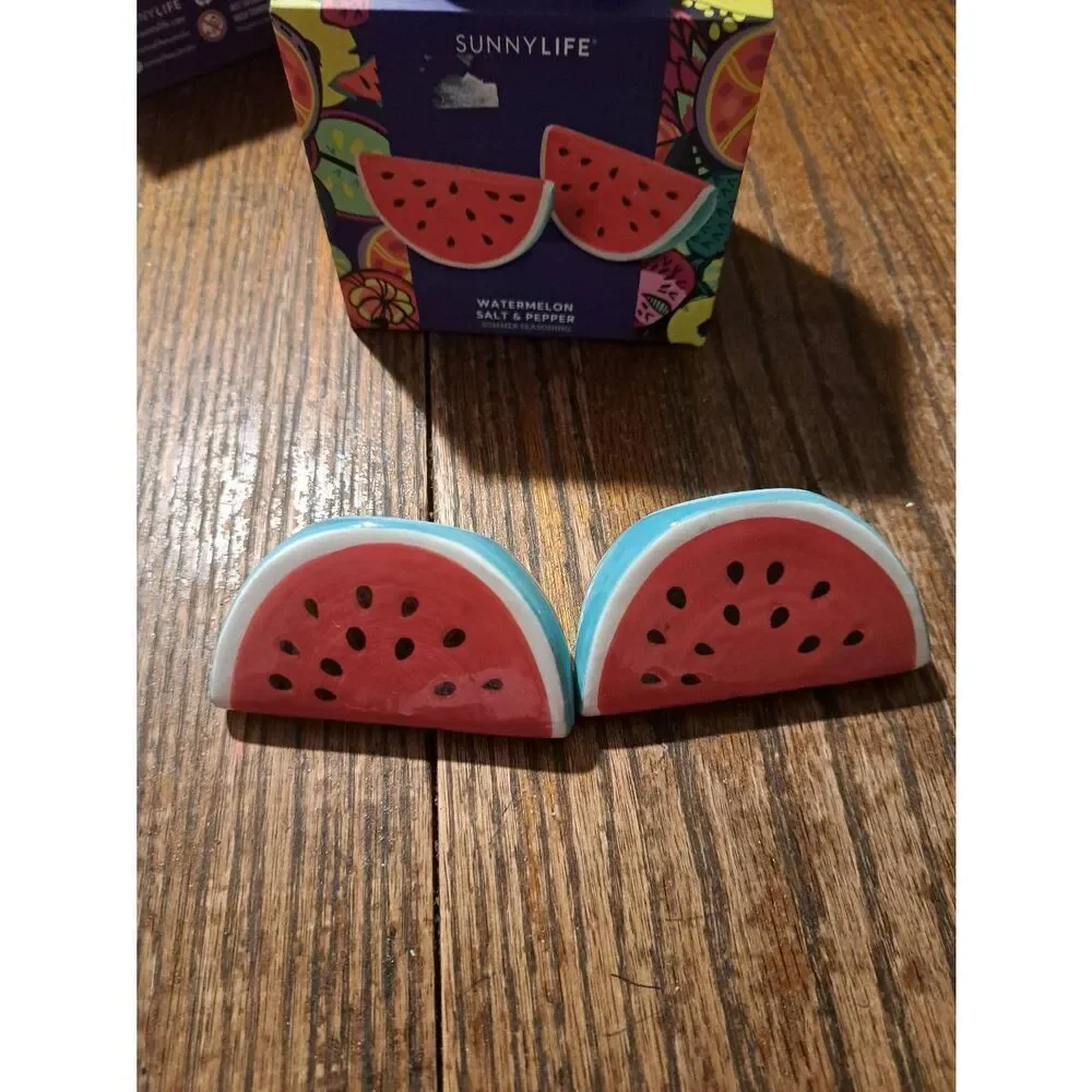 SunnyLife Watermelon Salt Pepper Shaker Set Ceramic Kitchen Summer Seasoning New